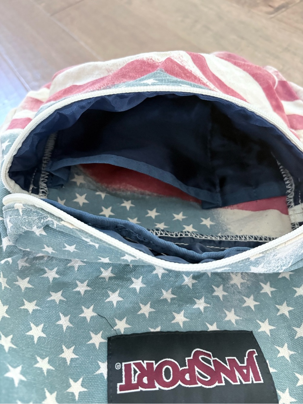 Jansport Star & Stripe Print Backpack in Blue, White & Red - Picture 6 of 11